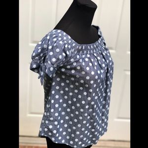 Polka Dot Chambray Off the Shoulder Shirt